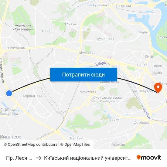 Пр. Леся Курбаса to Київський національний університет культури і мистецтв map
