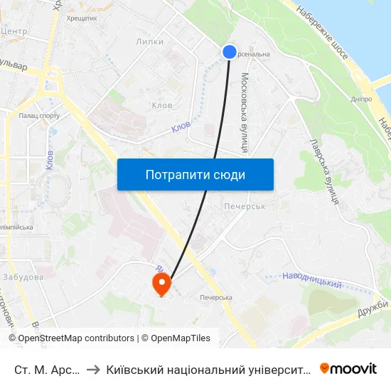 Ст. М. Арсенальна to Київський національний університет культури і мистецтв map