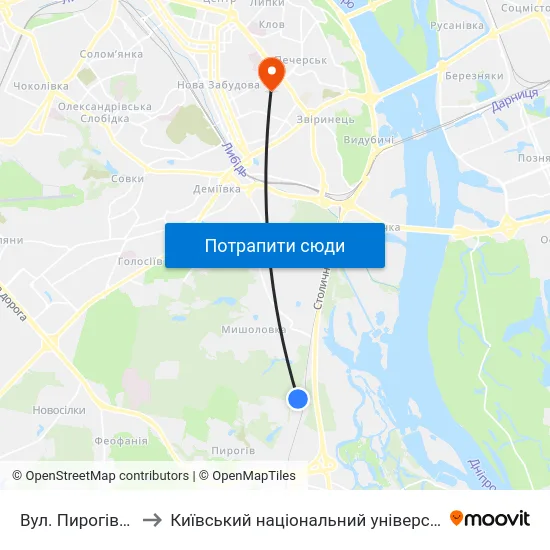 Вул. Пирогівський Шлях to Київський національний університет культури і мистецтв map