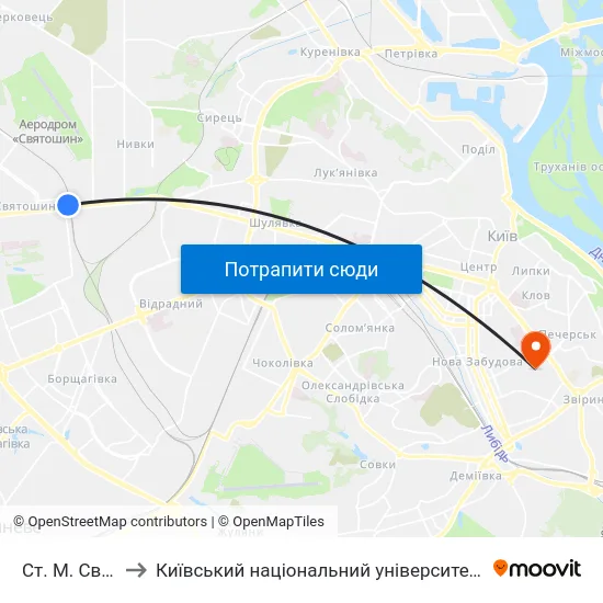 Ст. М. Святошин to Київський національний університет культури і мистецтв map