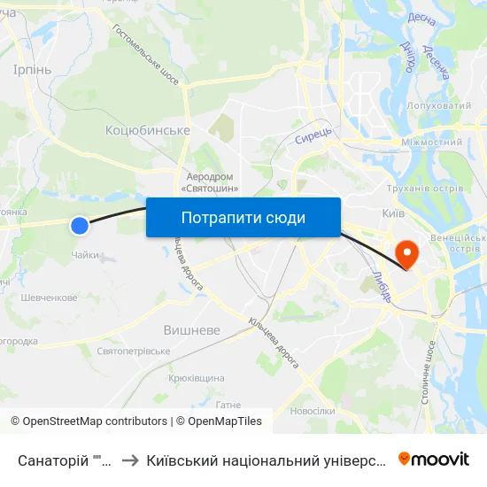 Санаторій ""Перемога"" to Київський національний університет культури і мистецтв map