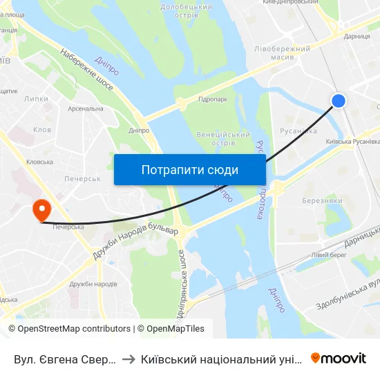 Вул. Євгена Сверстюка (На Вимогу) to Київський національний університет культури і мистецтв map