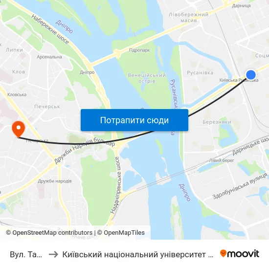 Вул. Тампере to Київський національний університет культури і мистецтв map
