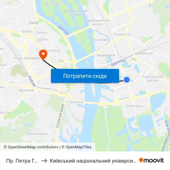 Пр. Петра Григоренка to Київський національний університет культури і мистецтв map