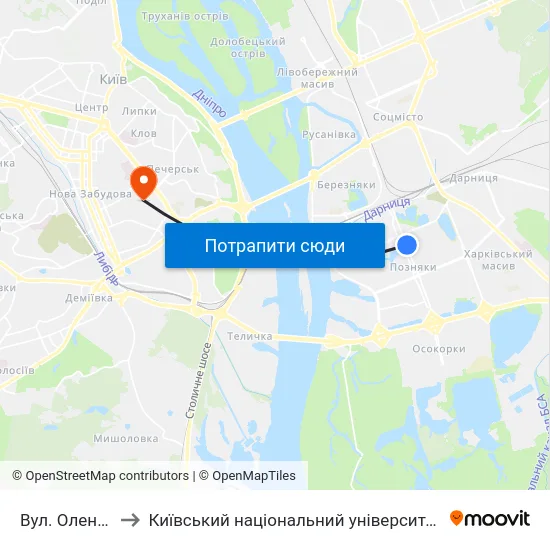 Вул. Олени Пчілки to Київський національний університет культури і мистецтв map