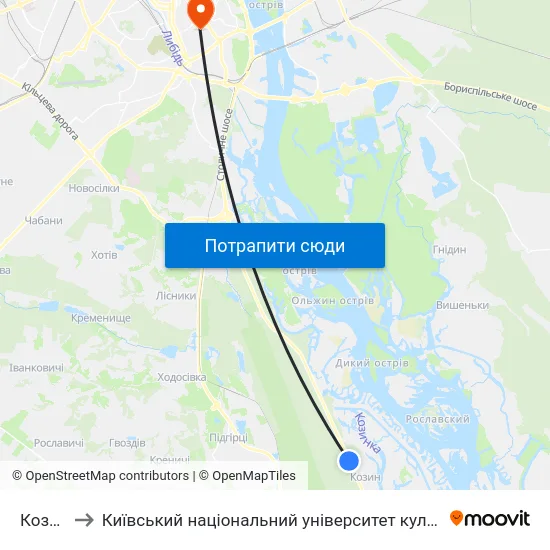 Козин-1 to Київський національний університет культури і мистецтв map