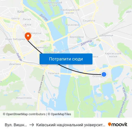 Вул. Вишняківська to Київський національний університет культури і мистецтв map