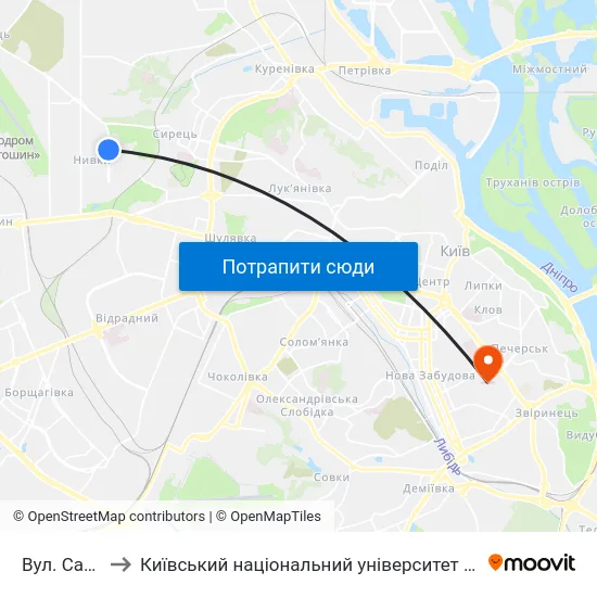 Вул. Салютна to Київський національний університет культури і мистецтв map