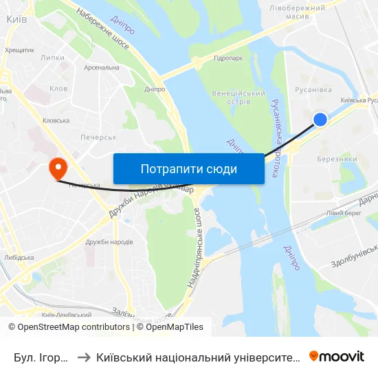 Бул. Ігоря Шамо to Київський національний університет культури і мистецтв map