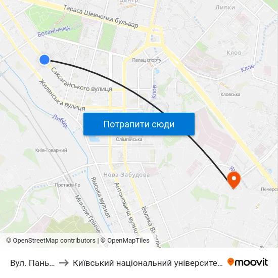 Вул. Паньківська to Київський національний університет культури і мистецтв map