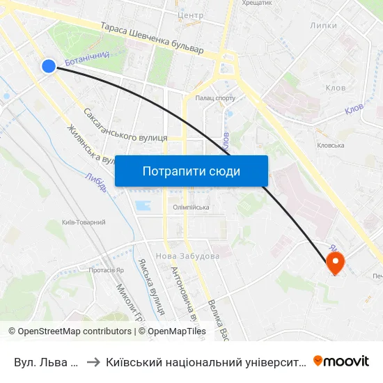 Вул. Льва Толстого to Київський національний університет культури і мистецтв map