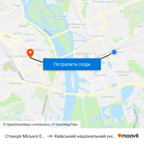 Станція Міської Електрички Дарниця to Київський національний університет культури і мистецтв map