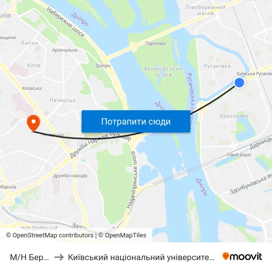 М/Н Березняки to Київський національний університет культури і мистецтв map