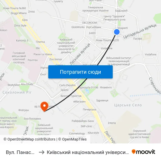 Вул. Панаса Мирного to Київський національний університет культури і мистецтв map