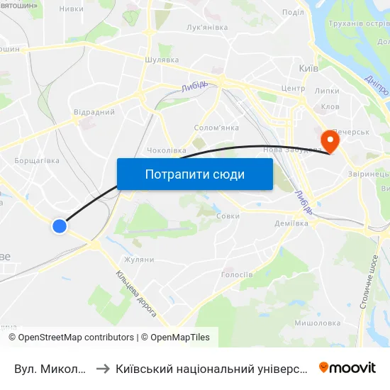 Вул. Миколи Трублаїні to Київський національний університет культури і мистецтв map