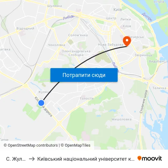 С. Жуляни-1 to Київський національний університет культури і мистецтв map