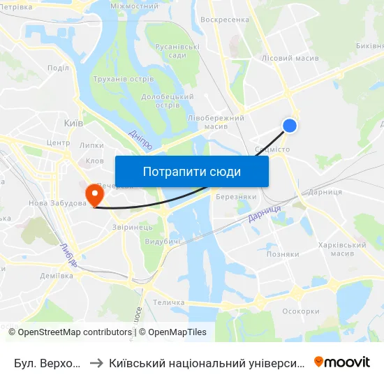 Бул. Верховної Ради to Київський національний університет культури і мистецтв map