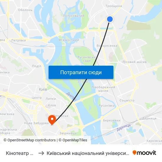 Кінотеатр Флоренція to Київський національний університет культури і мистецтв map