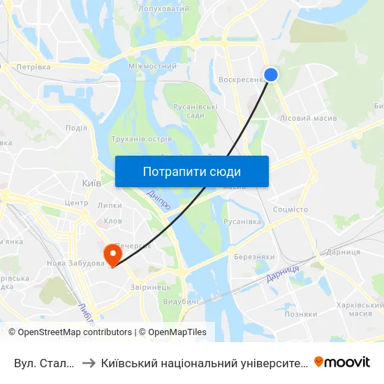 Вул. Стальського to Київський національний університет культури і мистецтв map