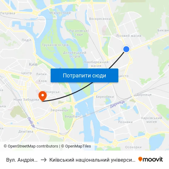 Вул. Андрія Малишка to Київський національний університет культури і мистецтв map