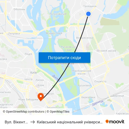 Вул. Вікентія Беретті to Київський національний університет культури і мистецтв map