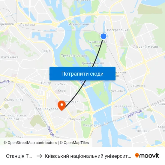 Станція Троєщина to Київський національний університет культури і мистецтв map
