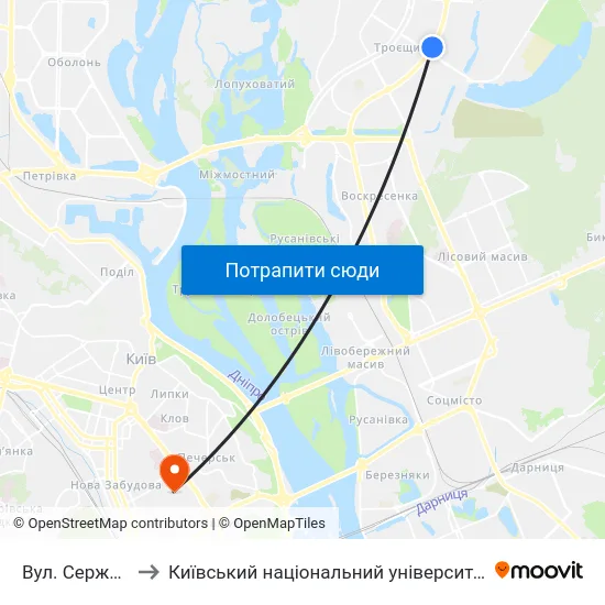 Вул. Сержа Лифаря to Київський національний університет культури і мистецтв map