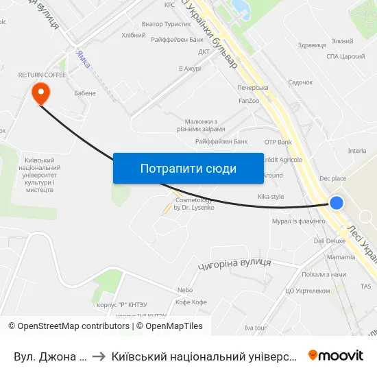 Вул. Джона Маккейна to Київський національний університет культури і мистецтв map