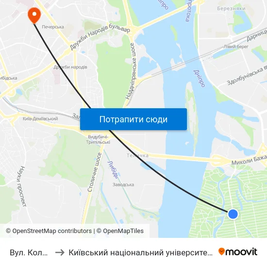 Вул. Колекторна to Київський національний університет культури і мистецтв map