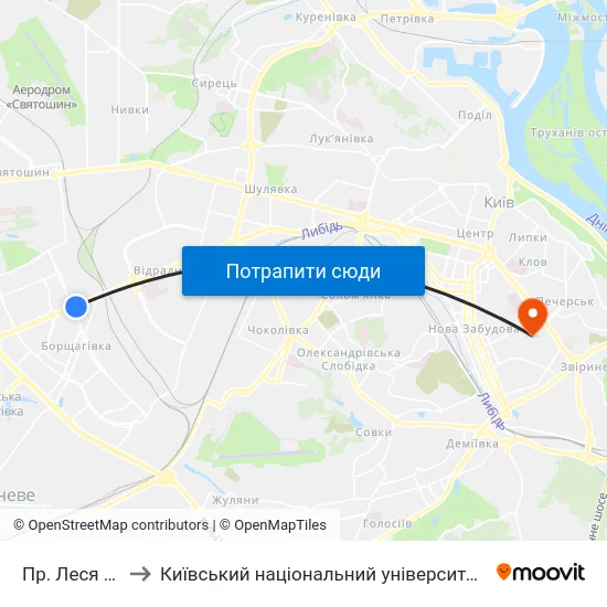 Пр. Леся Курбаса to Київський національний університет культури і мистецтв map