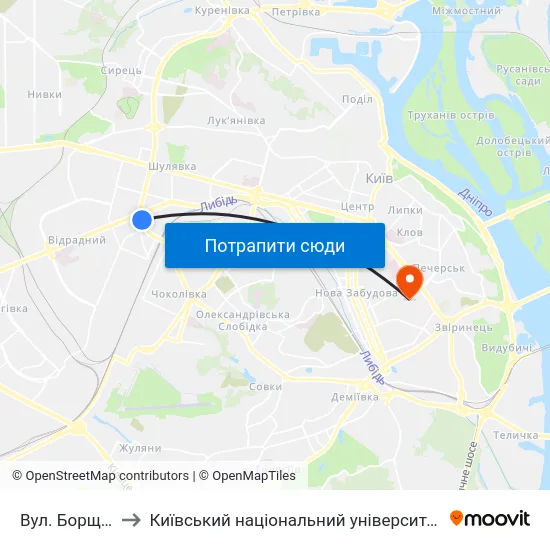 Вул. Борщагівська to Київський національний університет культури і мистецтв map
