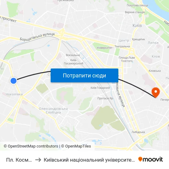 Пл. Космонавтів to Київський національний університет культури і мистецтв map