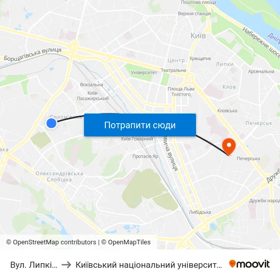 Вул. Липківського to Київський національний університет культури і мистецтв map
