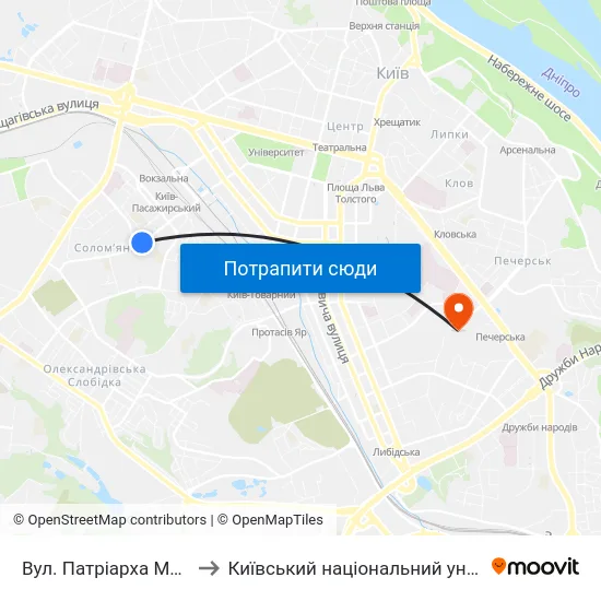 Вул. Патріарха Мстислава Скрипника to Київський національний університет культури і мистецтв map
