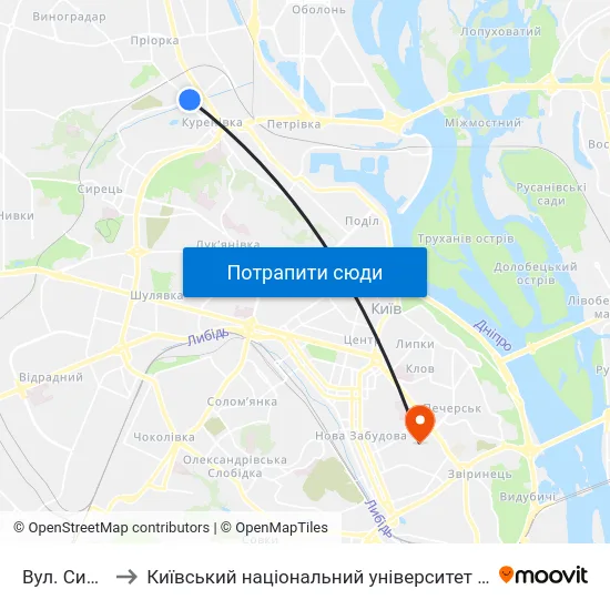 Вул. Сирецька to Київський національний університет культури і мистецтв map