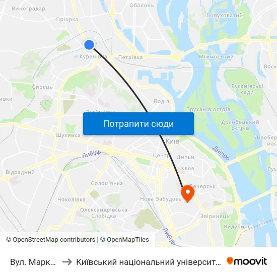 Вул. Марка Вовчка to Київський національний університет культури і мистецтв map