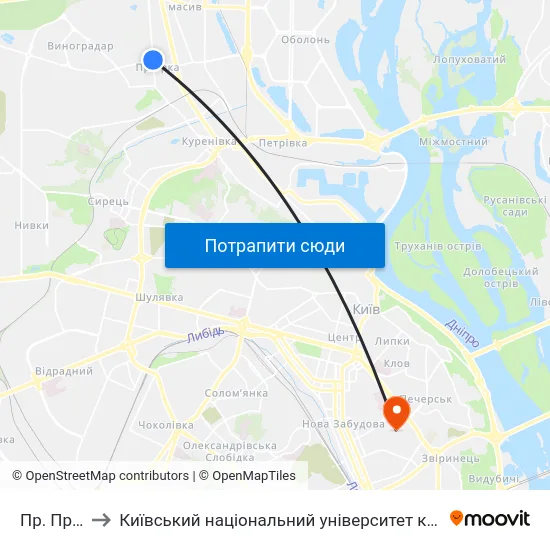 Пр. Правди to Київський національний університет культури і мистецтв map