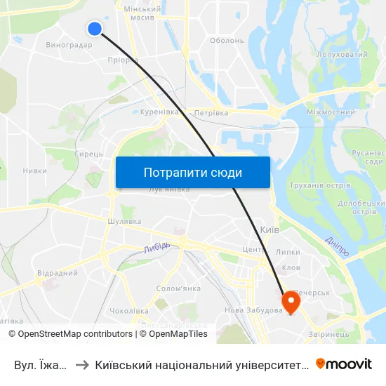 Вул. Їжакевича to Київський національний університет культури і мистецтв map
