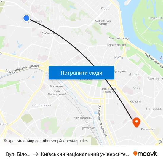 Вул. Білоруська to Київський національний університет культури і мистецтв map