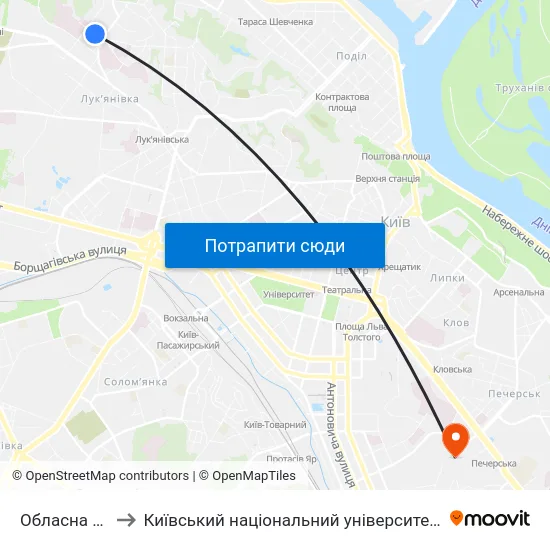 Обласна Лікарня to Київський національний університет культури і мистецтв map