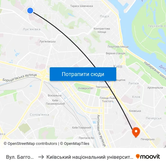 Вул. Багговутівська to Київський національний університет культури і мистецтв map