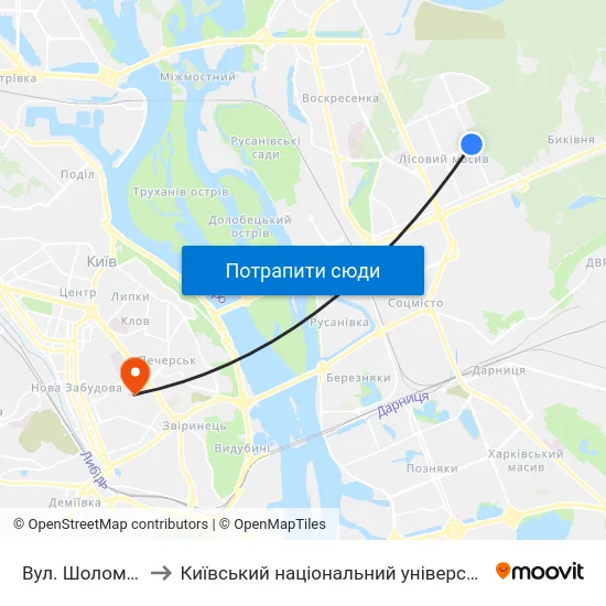 Вул. Шолом-Алейхема to Київський національний університет культури і мистецтв map