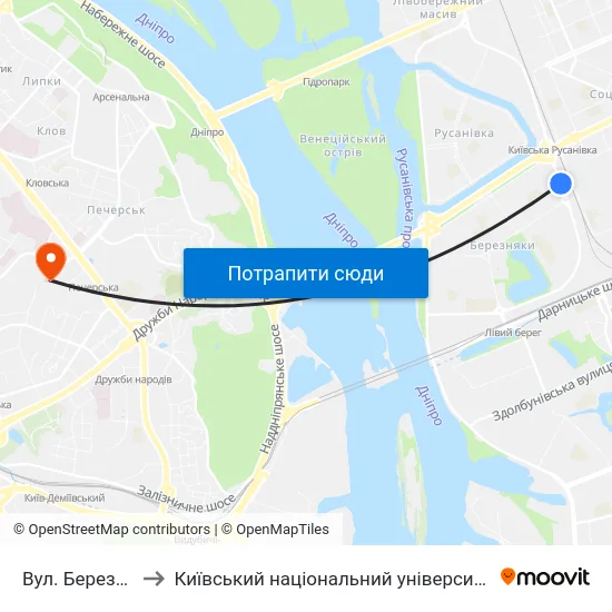 Вул. Березняківська to Київський національний університет культури і мистецтв map