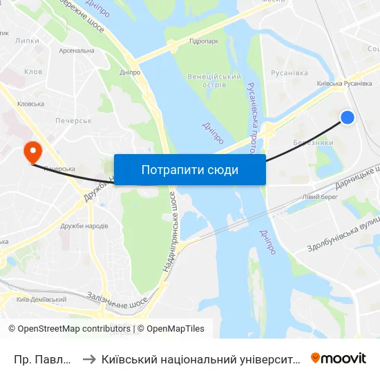 Пр. Павла Тичини to Київський національний університет культури і мистецтв map