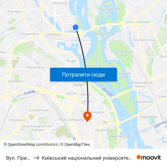 Вул. Приозерна to Київський національний університет культури і мистецтв map