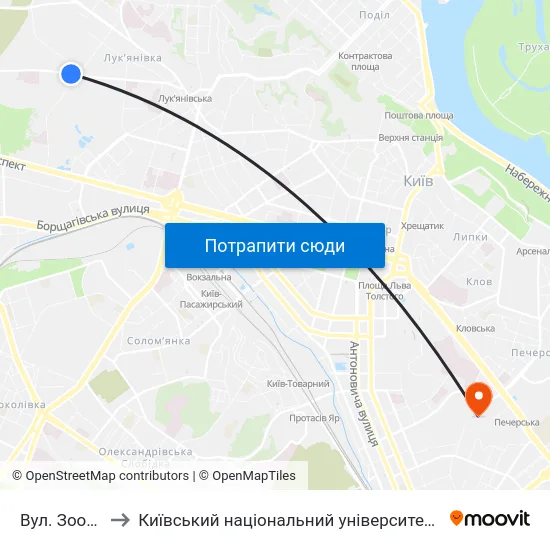 Вул. Зоологічна to Київський національний університет культури і мистецтв map