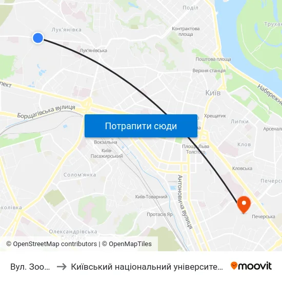 Вул. Зоологічна to Київський національний університет культури і мистецтв map