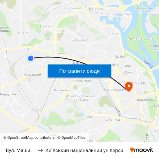 Вул. Машинобудівна to Київський національний університет культури і мистецтв map