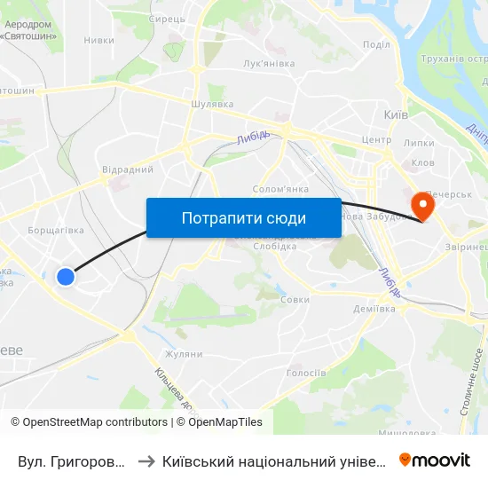Вул. Григоровича-Барського to Київський національний університет культури і мистецтв map