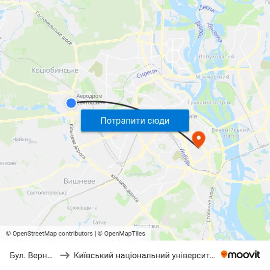 Бул. Вернадського to Київський національний університет культури і мистецтв map